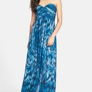 Calvin Klein Print Strapless Chiffon Gown